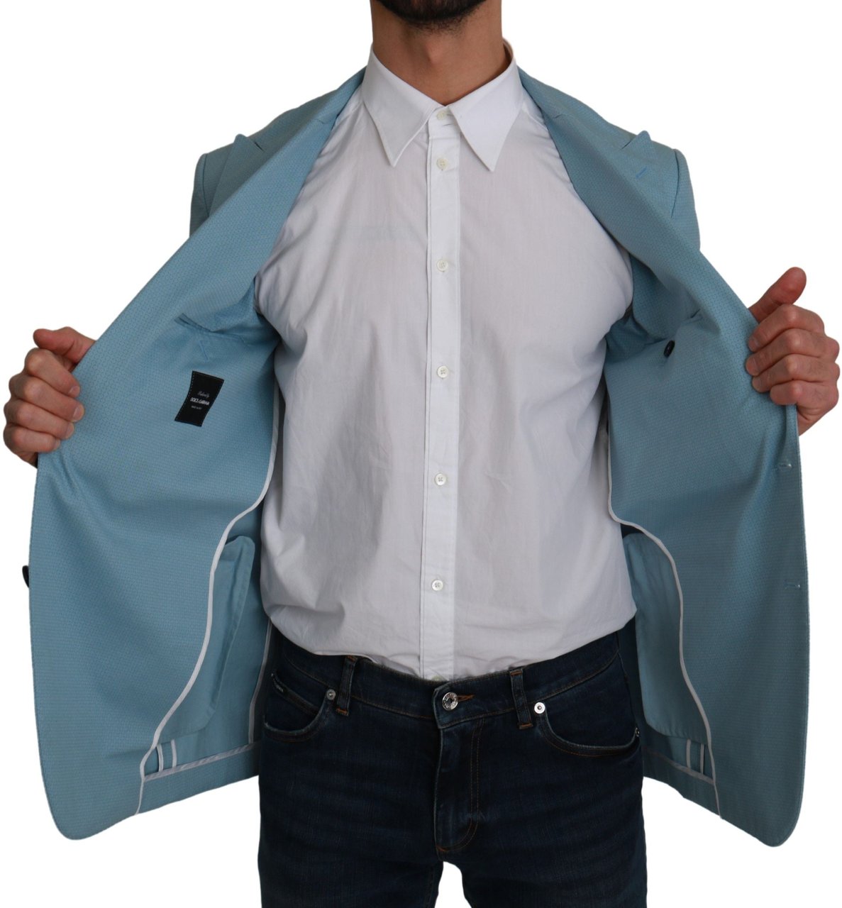 Dolce & Gabbana Blue Slim Fit Coat Jacket MARTINI Blazer Blauw