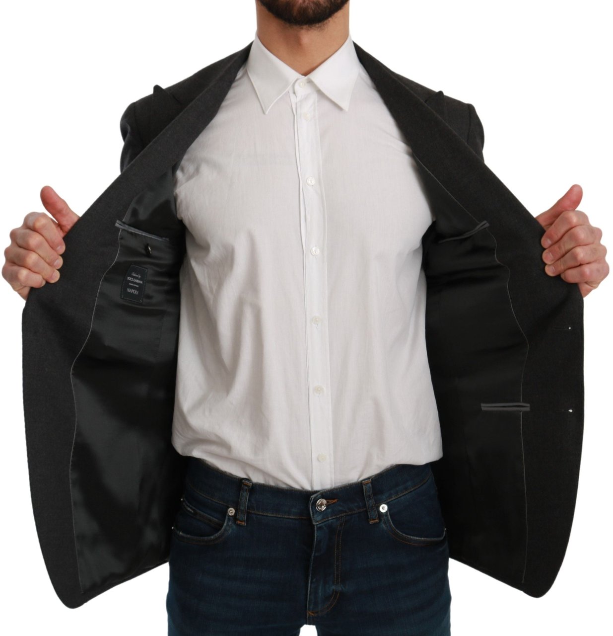 Dolce & Gabbana Gray NAPOLI Slim Fit Jacket Wool Blazer Grijs