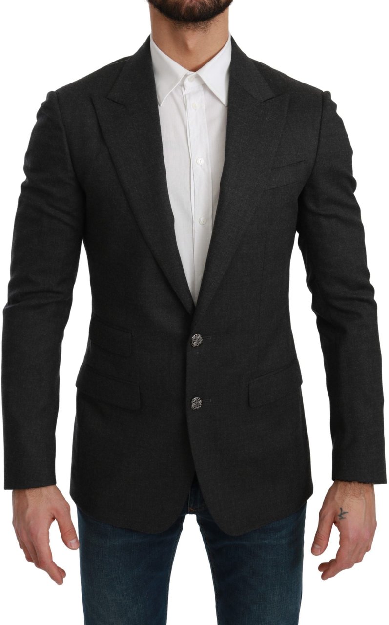 Dolce & Gabbana Gray NAPOLI Slim Fit Jacket Wool Blazer Grijs