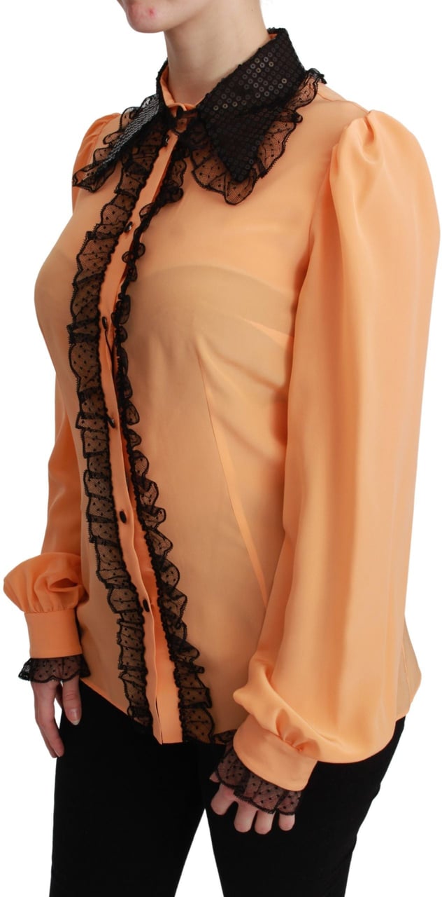 Dolce & Gabbana Yellow Silk Sequin Lace Blouse Shirt Geel