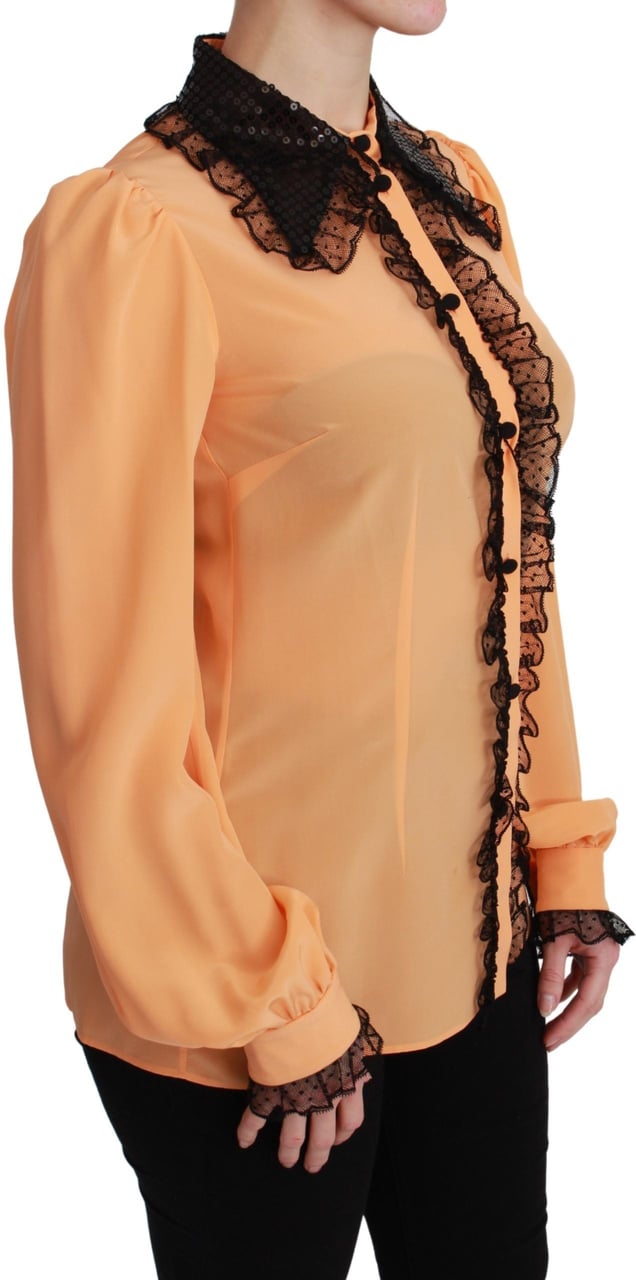 Dolce & Gabbana Yellow Silk Sequin Lace Blouse Shirt Geel