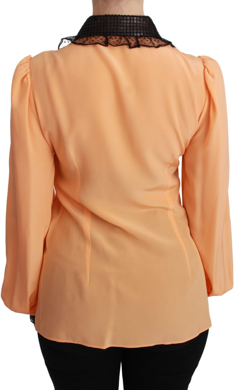 Dolce & Gabbana Yellow Silk Sequin Lace Blouse Shirt Geel