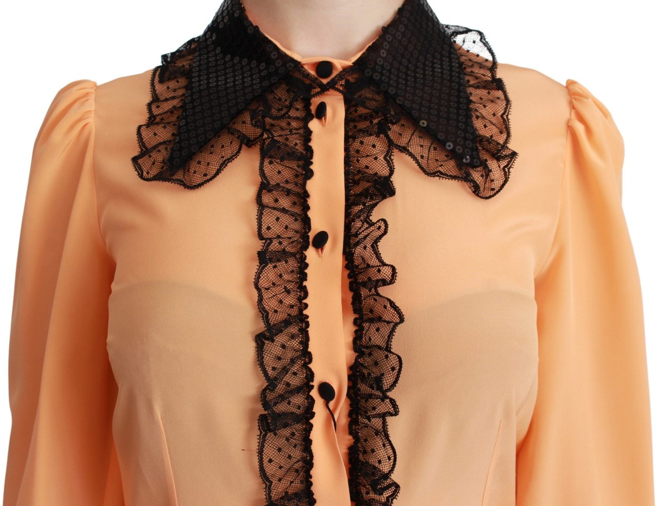 Dolce & Gabbana Yellow Silk Sequin Lace Blouse Shirt Geel