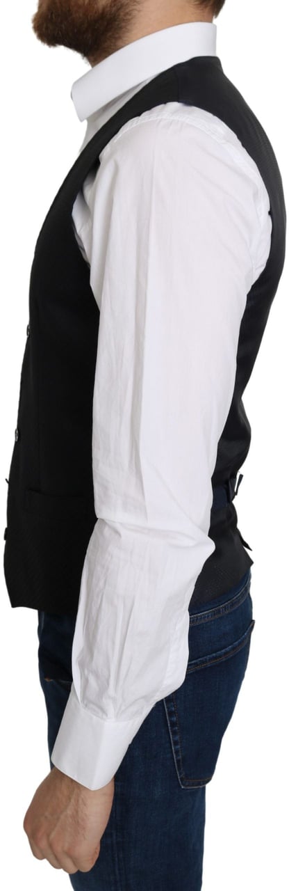 Dolce & Gabbana Blue Silk Romb Pattern Formal Coat Vest Blauw