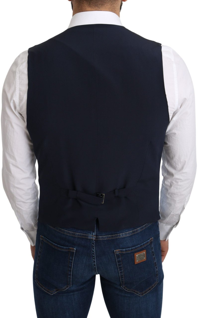 Dolce & Gabbana Blue Viscose Stretch Formal Coat Vest Blauw