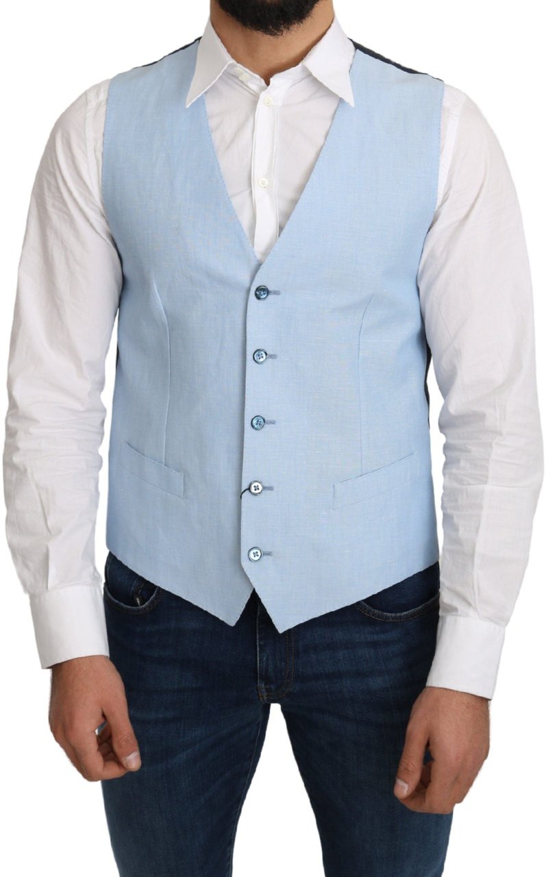 Dolce & Gabbana Blue Viscose Stretch Formal Coat Vest Blauw