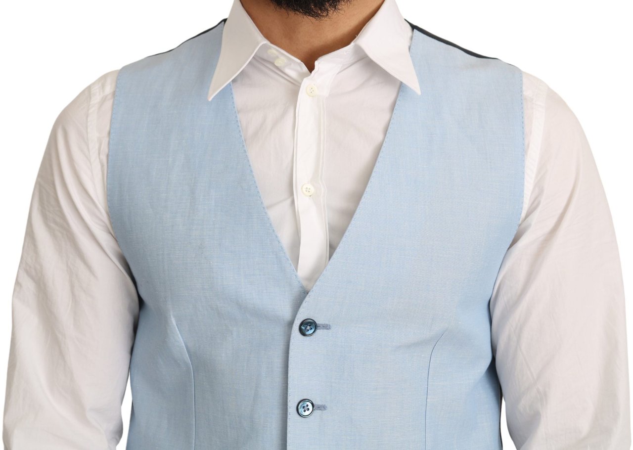 Dolce & Gabbana Blue Viscose Stretch Formal Coat Vest Blauw