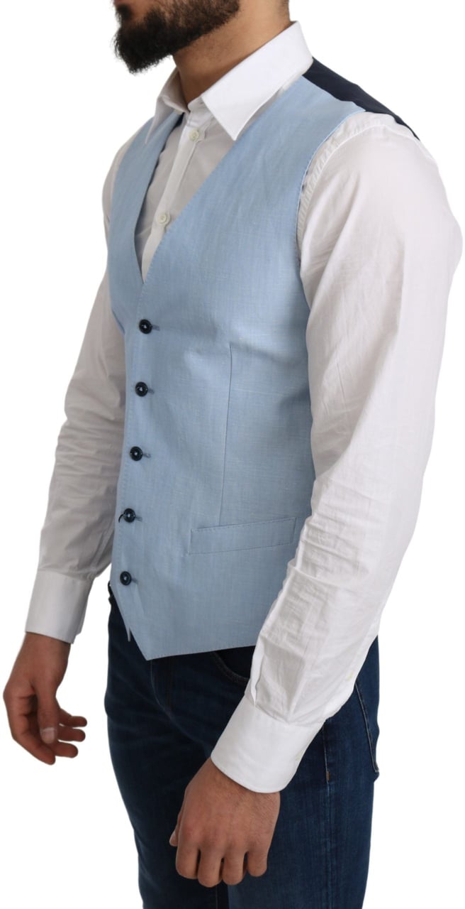 Dolce & Gabbana Blue Viscose Stretch Formal Coat Vest Blauw