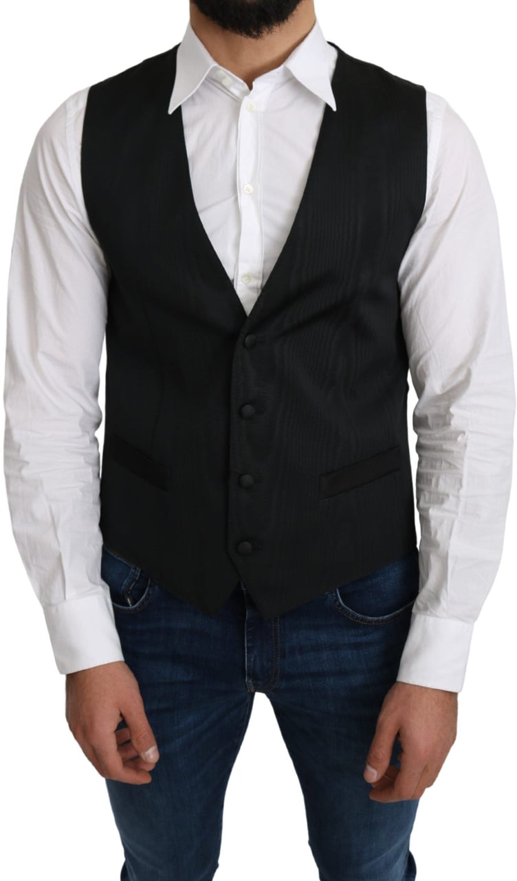 Dolce & Gabbana Gray 100% Silk Formal Coat Vest Grijs