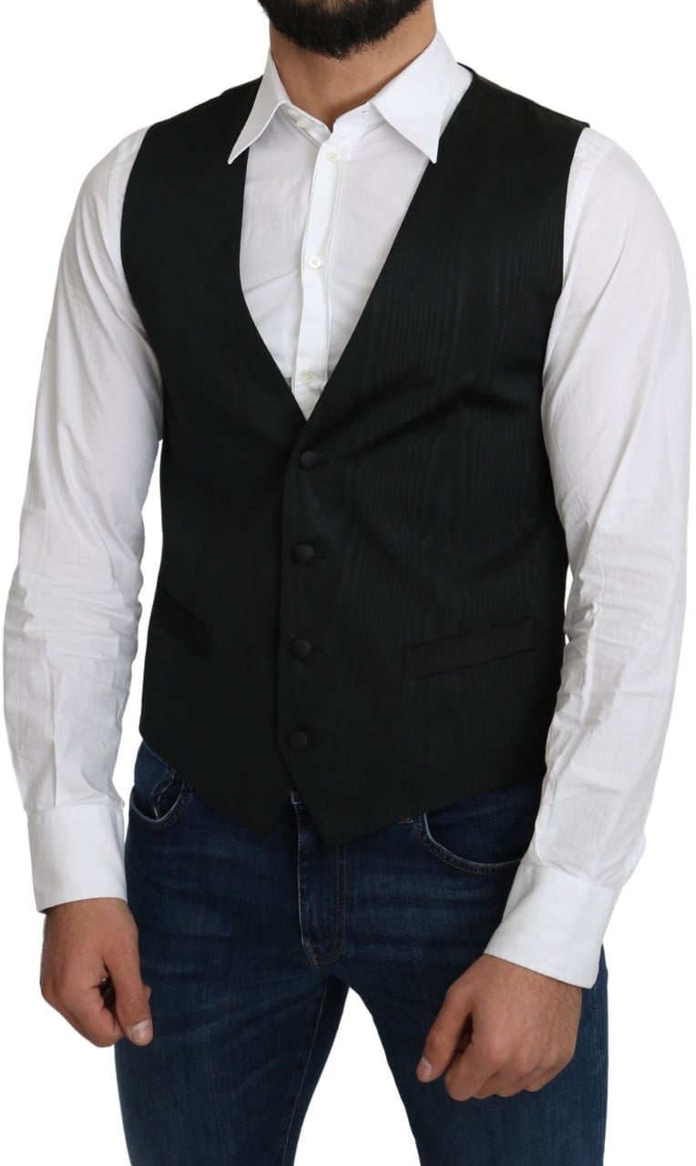 Dolce & Gabbana Gray 100% Silk Formal Coat Vest Grijs