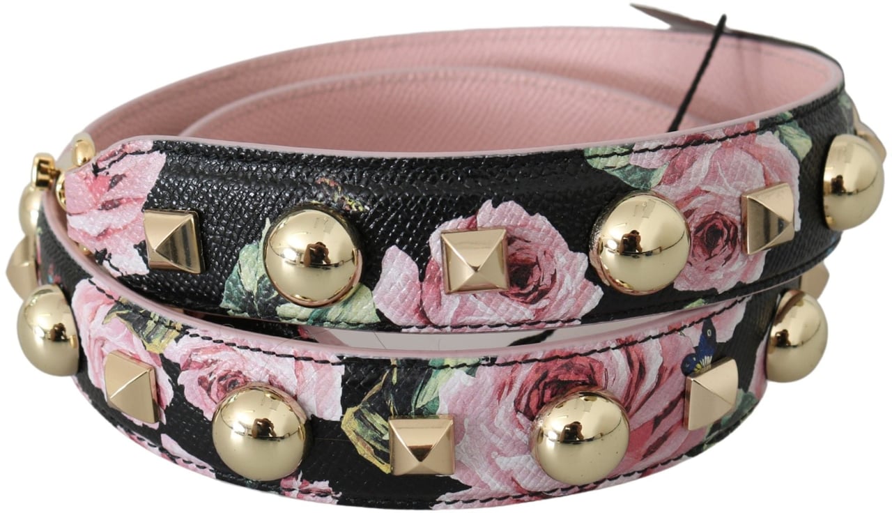 Dolce & Gabbana Pink Floral Leather Stud Accessory Shoulder Strap Rood