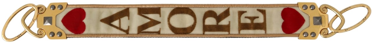 Dolce & Gabbana Gold White Textile Leather AMORE Shoulder Strap Goud