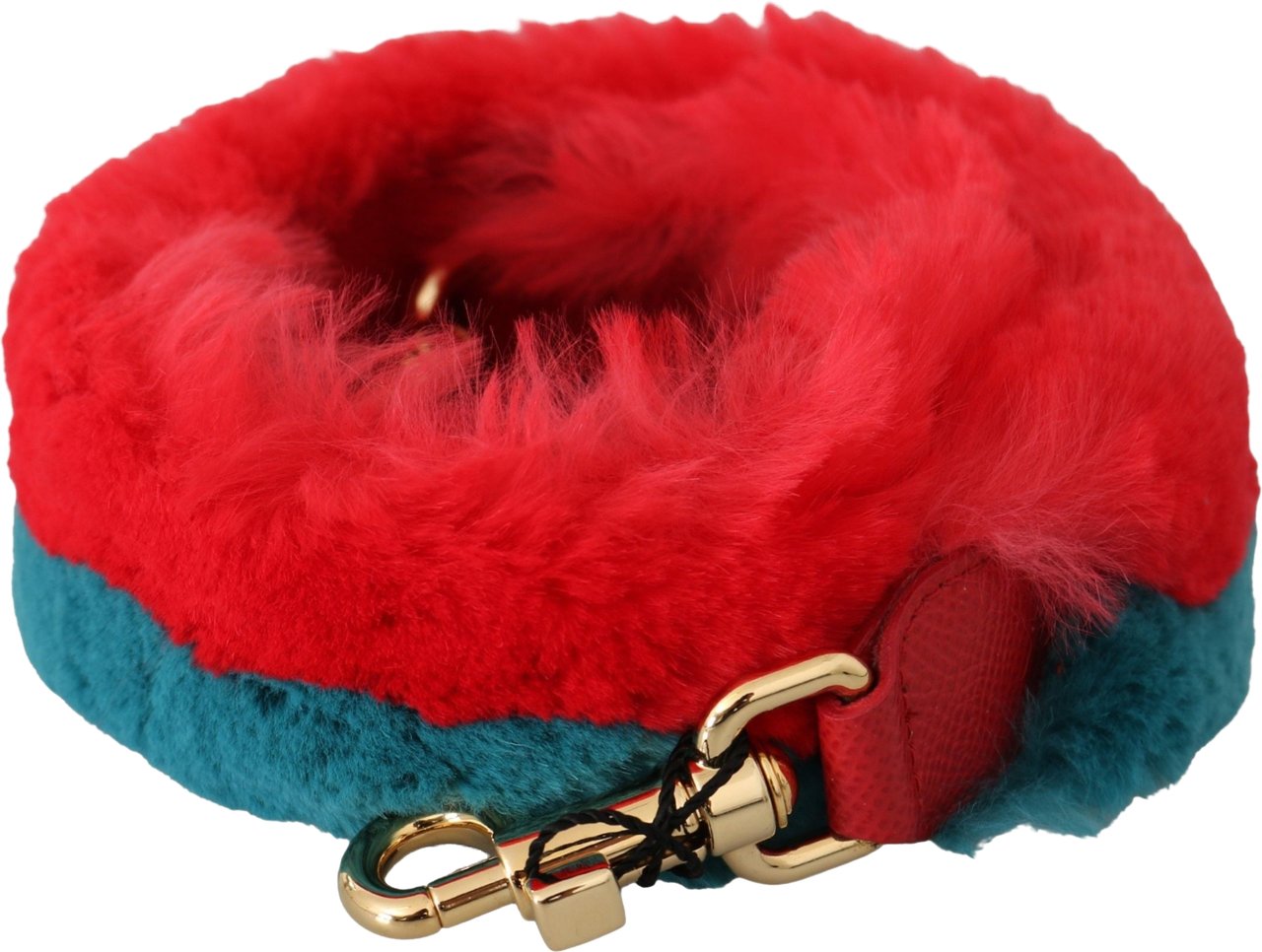 Dolce & Gabbana Red Blue Rabbit Fur Leather Shoulder Strap Rood