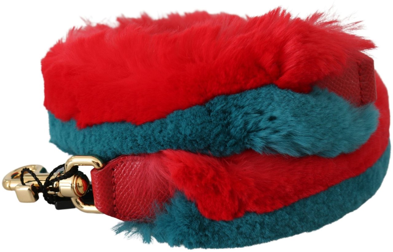Dolce & Gabbana Red Blue Rabbit Fur Leather Shoulder Strap Rood