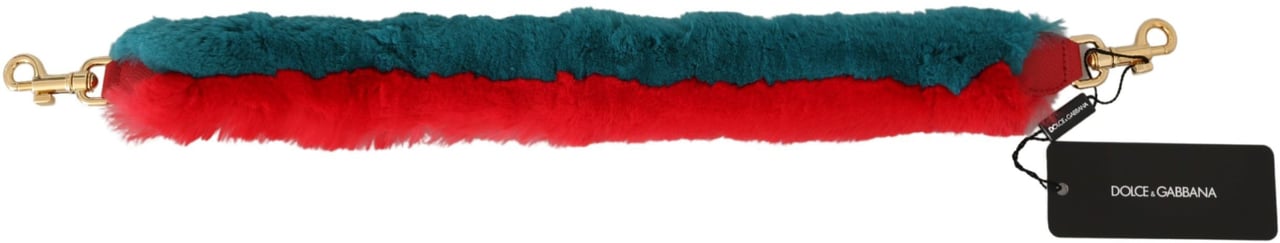 Dolce & Gabbana Red Blue Rabbit Fur Leather Shoulder Strap Rood