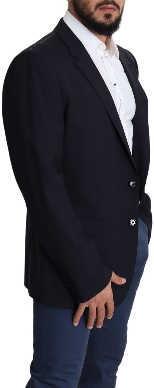 Dolce & Gabbana Black Wool Stretch Men Coat MARTINI Blazer Zwart