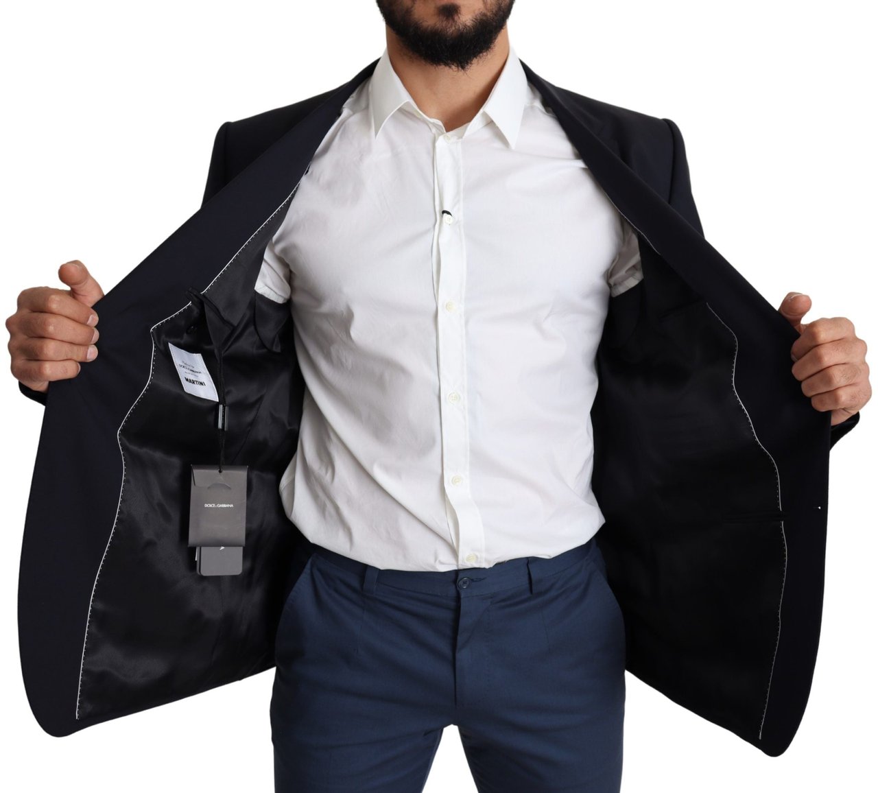 Dolce & Gabbana Black Wool Stretch Men Coat MARTINI Blazer Zwart