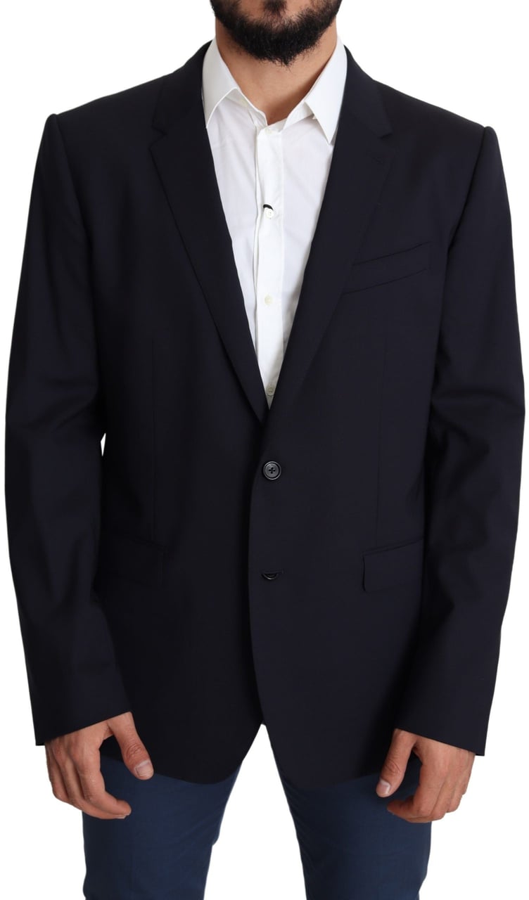 Dolce & Gabbana Black Wool Stretch Men Coat MARTINI Blazer Zwart