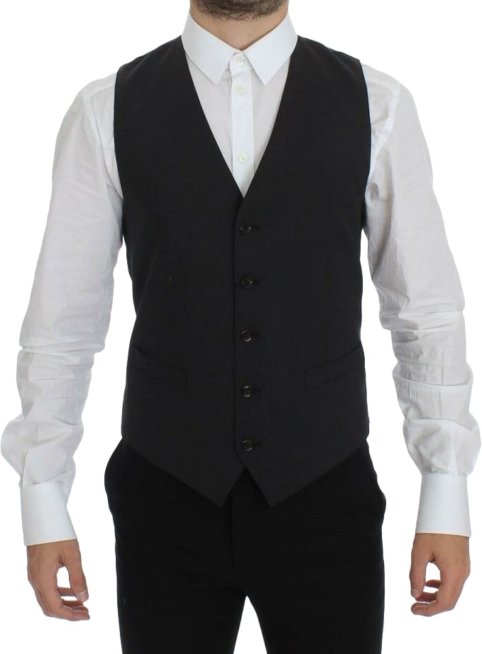 Dolce & Gabbana Gray Wool Stretch Dress Blazer Vest Grijs