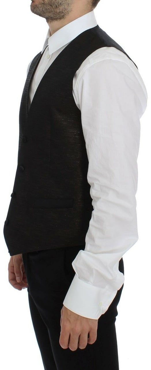 Dolce & Gabbana Black Wool Logo Dress Gilet Vest Zwart