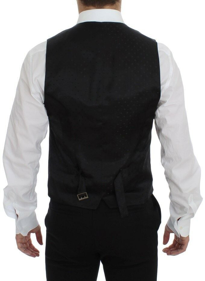Dolce & Gabbana Black Wool Logo Dress Gilet Vest Zwart