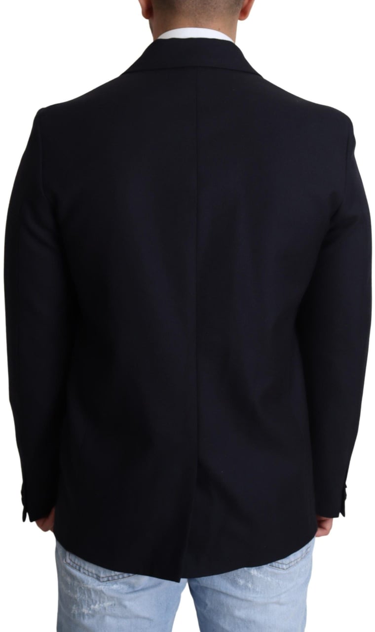 Dolce & Gabbana Dark Blue Wool Single Breasted Coat Jacket Blauw