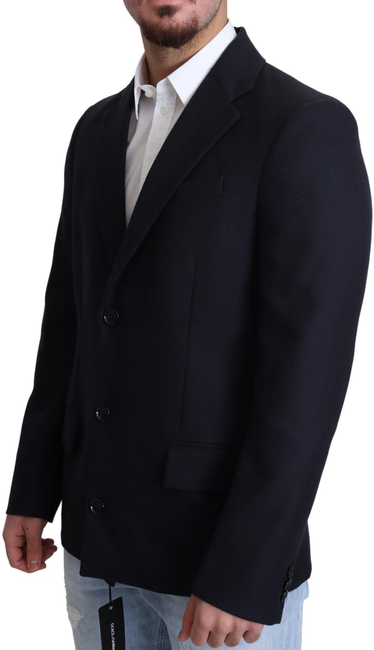 Dolce & Gabbana Dark Blue Wool Single Breasted Coat Jacket Blauw