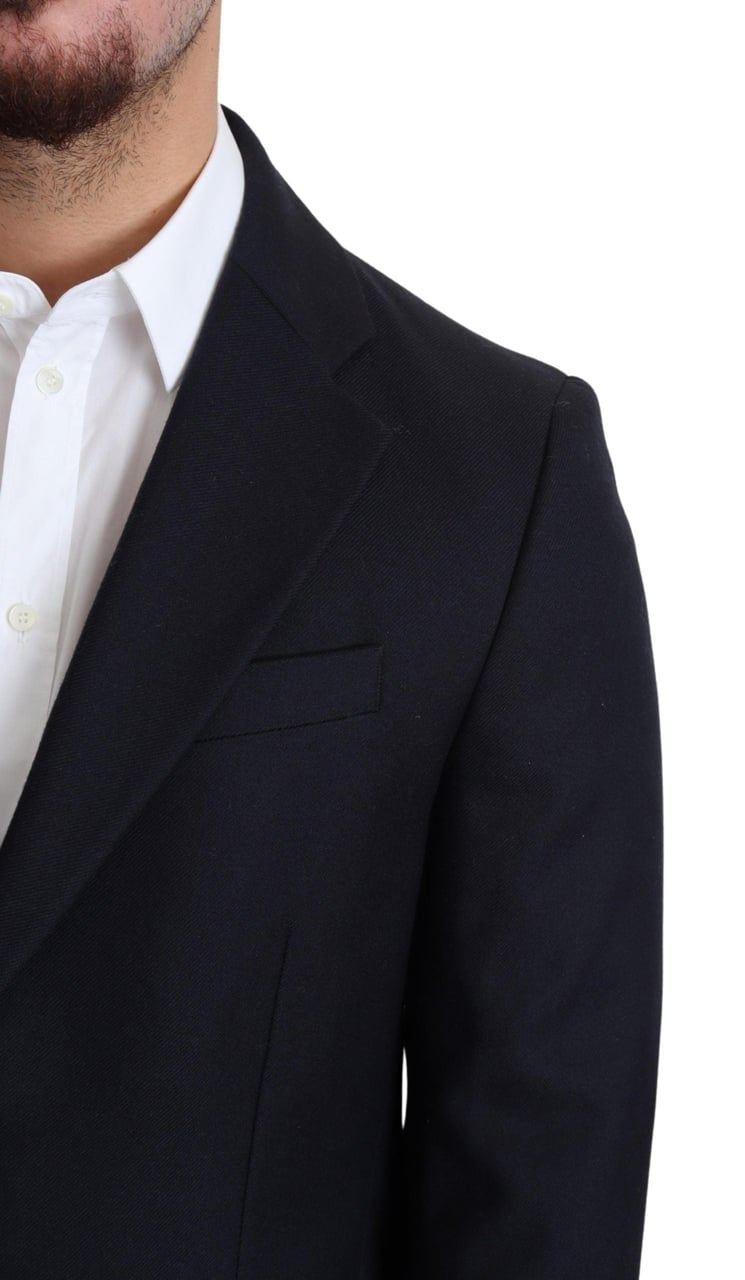 Dolce & Gabbana Dark Blue Wool Single Breasted Coat Jacket Blauw