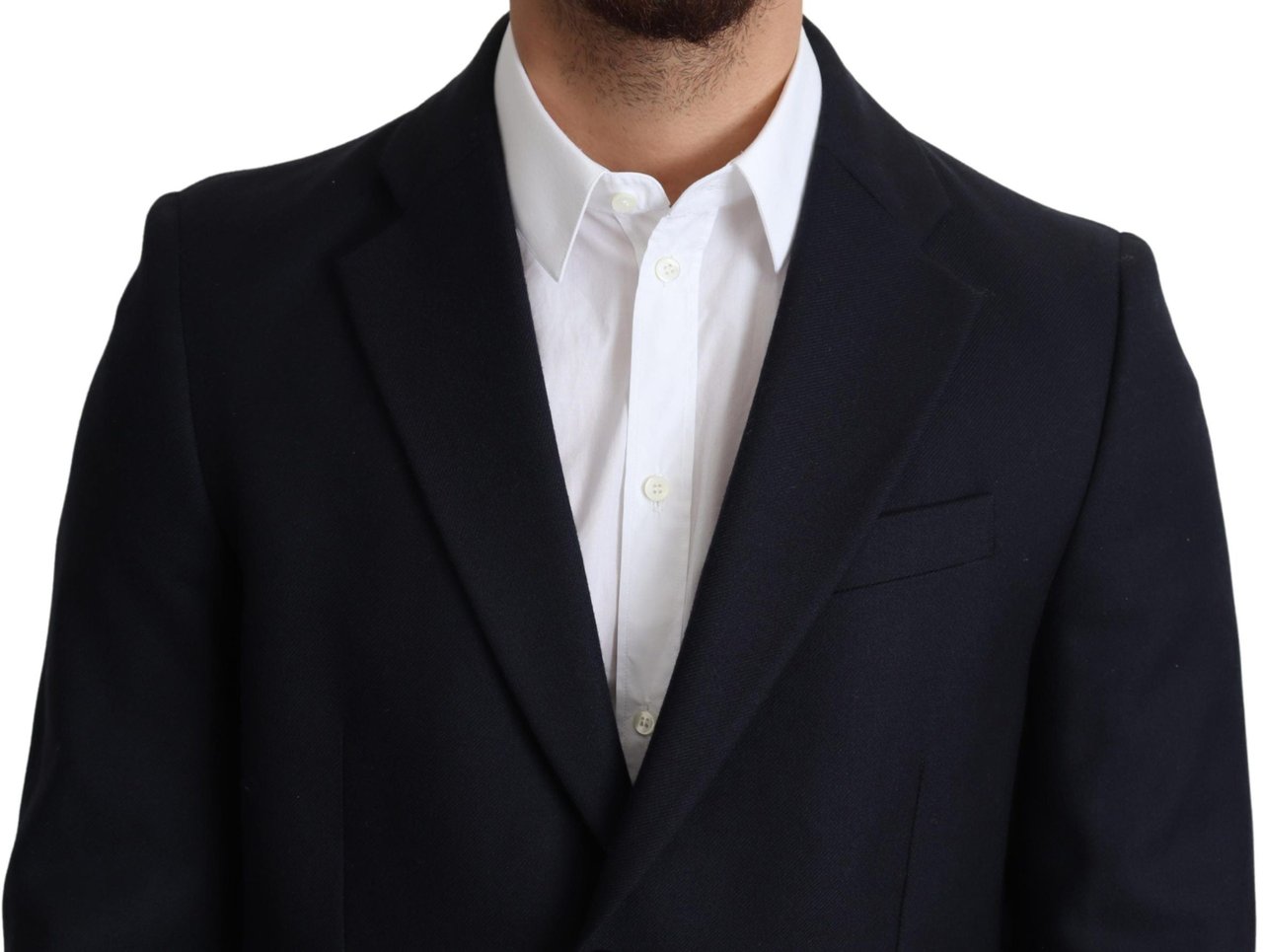 Dolce & Gabbana Dark Blue Wool Single Breasted Coat Jacket Blauw