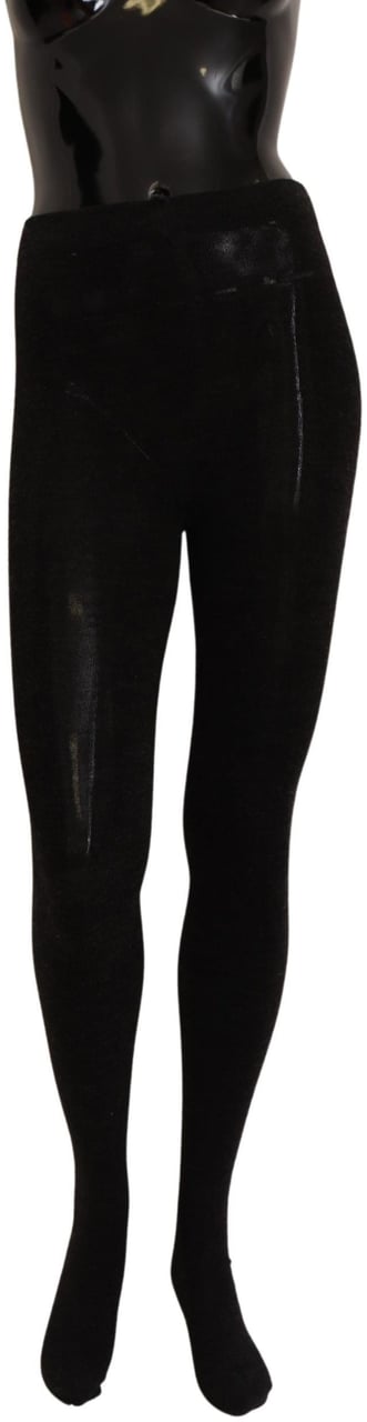 Dolce & Gabbana Black Wool Stretch Tights Stocking Socks Zwart