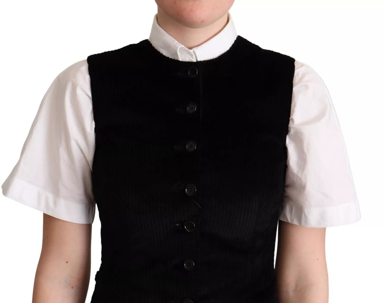Dolce & Gabbana Black Brown Leopard Print Waistcoat Vest Zwart