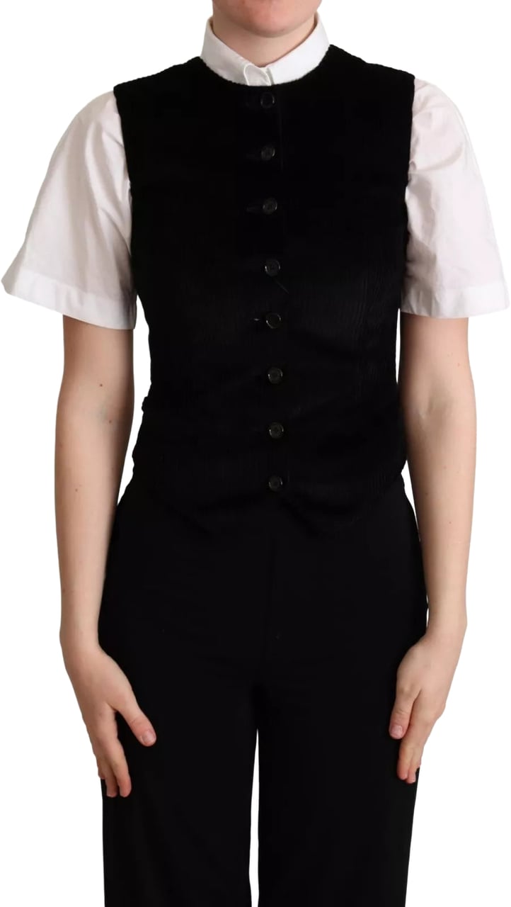 Dolce & Gabbana Black Brown Leopard Print Waistcoat Vest Zwart