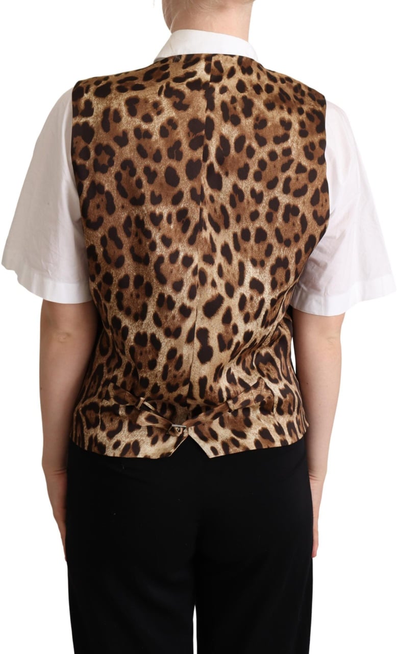 Dolce & Gabbana Gray Wool Leopard Print Waistcoat Vest Grijs