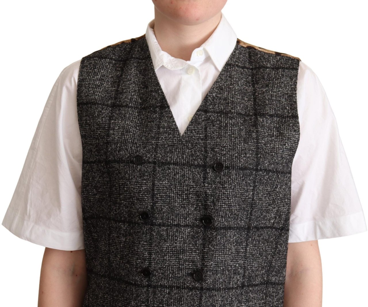 Dolce & Gabbana Gray Wool Leopard Print Waistcoat Vest Grijs