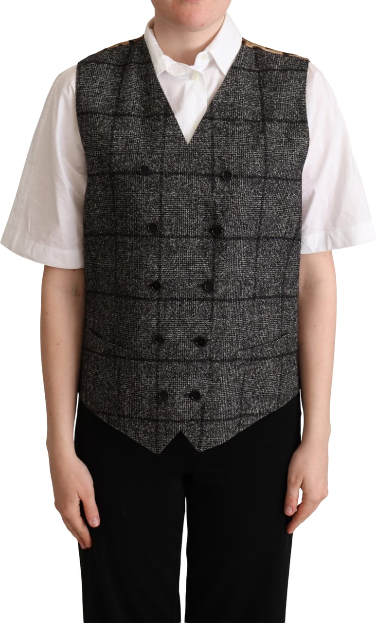 Dolce & Gabbana Gray Wool Leopard Print Waistcoat Vest Grijs