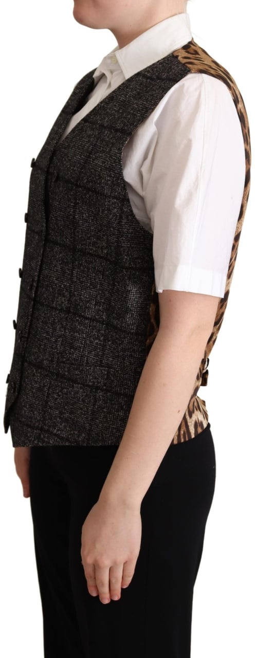Dolce & Gabbana Gray Wool Leopard Print Waistcoat Vest Grijs