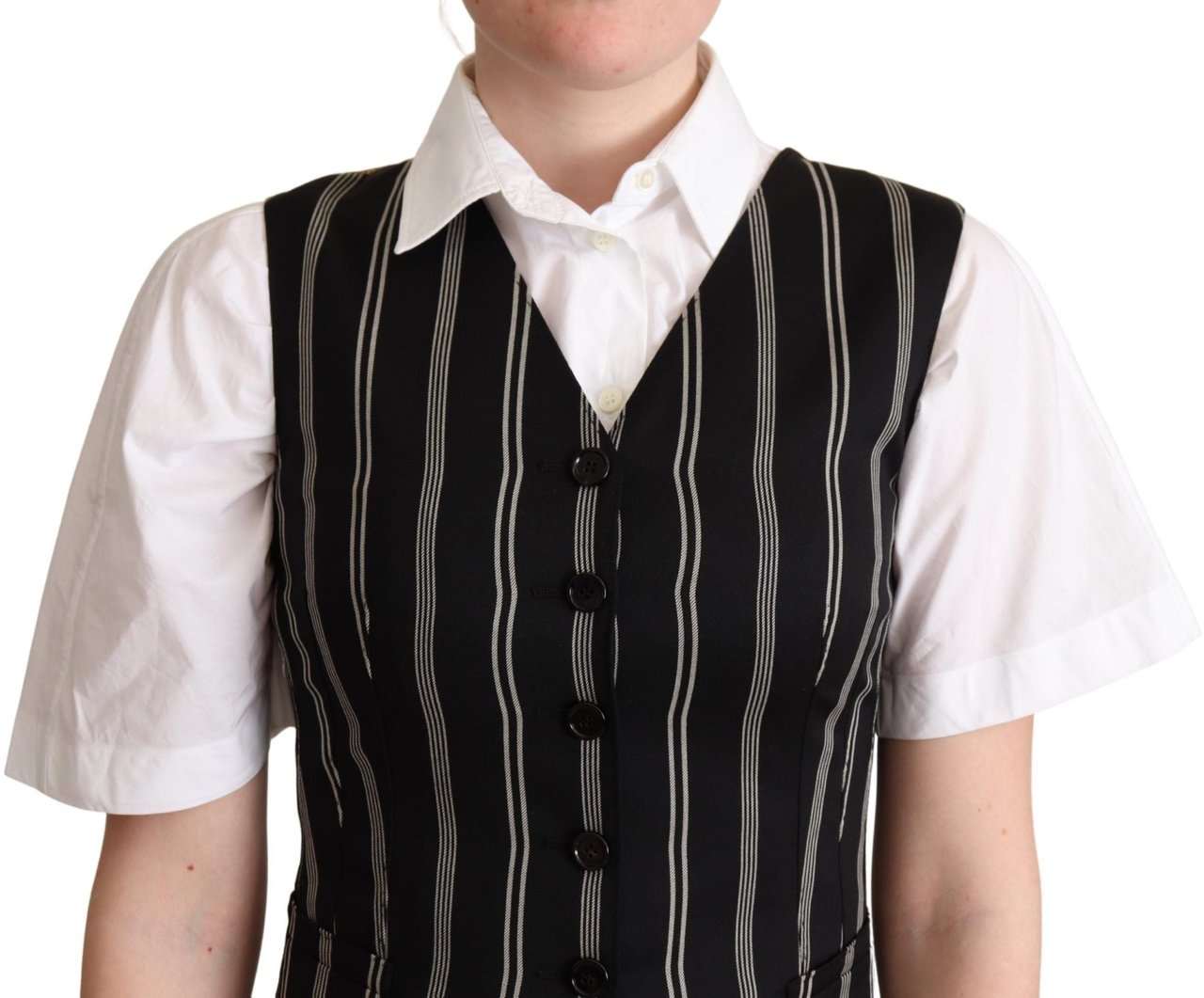 Dolce & Gabbana Black Striped Leopard Print Waistcoat Vest Zwart
