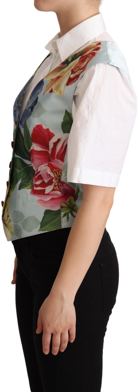 Dolce & Gabbana Mint Green Floral Silk Waistcoat Vest Groen