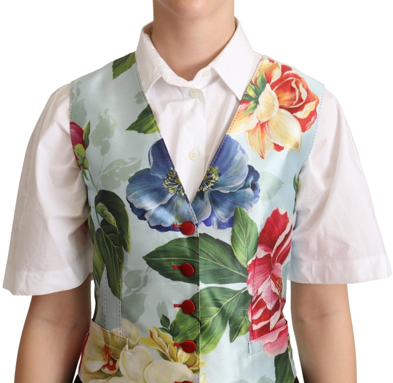 Dolce & Gabbana Mint Green Floral Silk Waistcoat Vest Groen