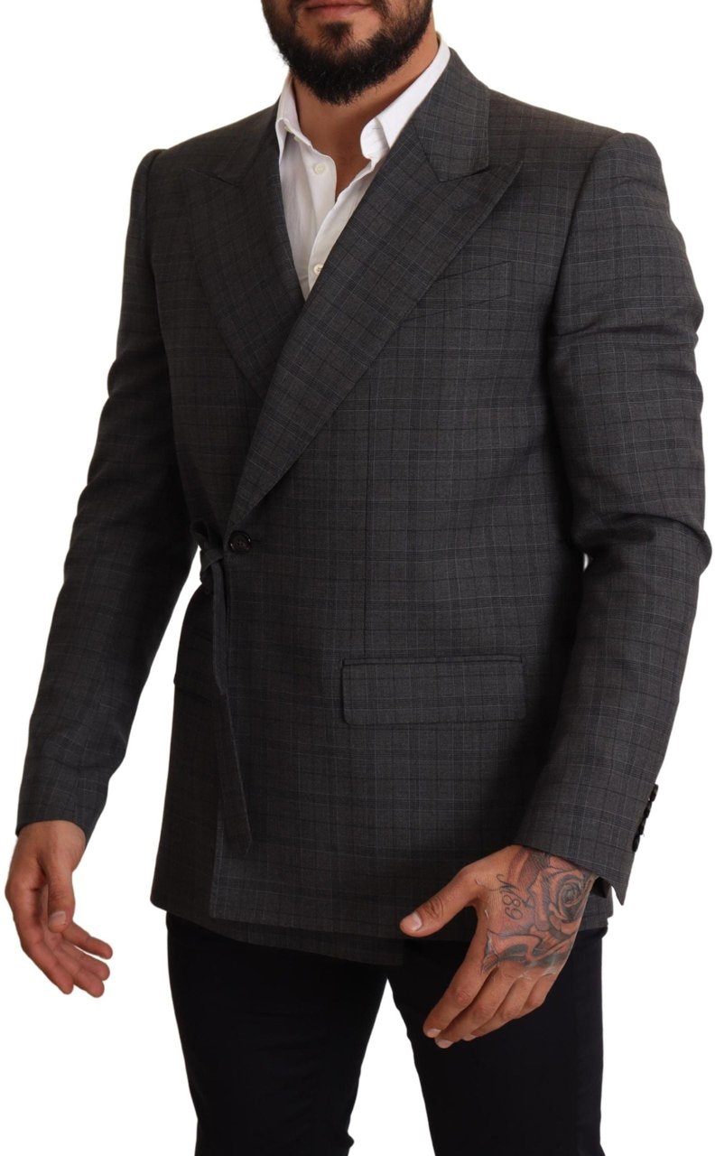 Dolce & Gabbana Gray Check Wool Slim Fit Blazer Jacket Grijs