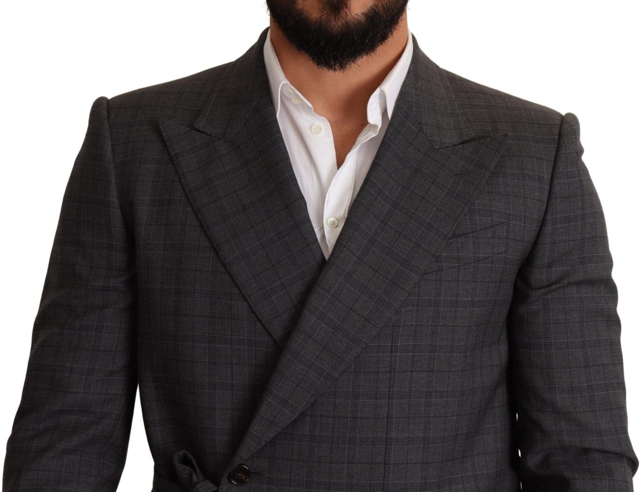 Dolce & Gabbana Gray Check Wool Slim Fit Blazer Jacket Grijs