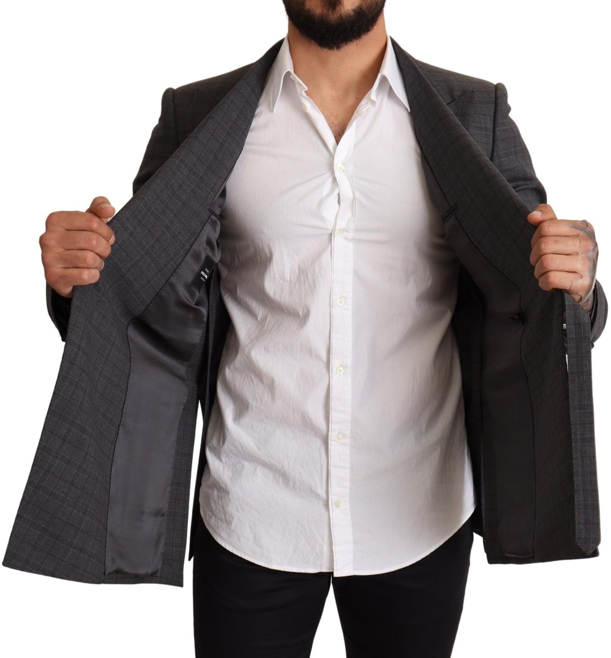 Dolce & Gabbana Gray Check Wool Slim Fit Blazer Jacket Grijs