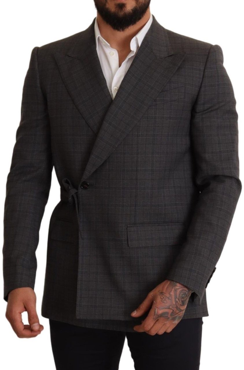 Dolce & Gabbana Gray Check Wool Slim Fit Blazer Jacket Grijs