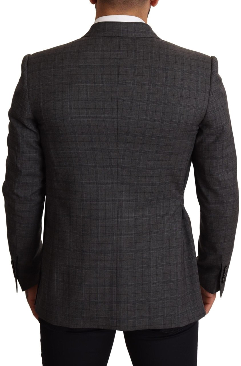 Dolce & Gabbana Gray Check Wool Slim Fit Blazer Jacket Grijs