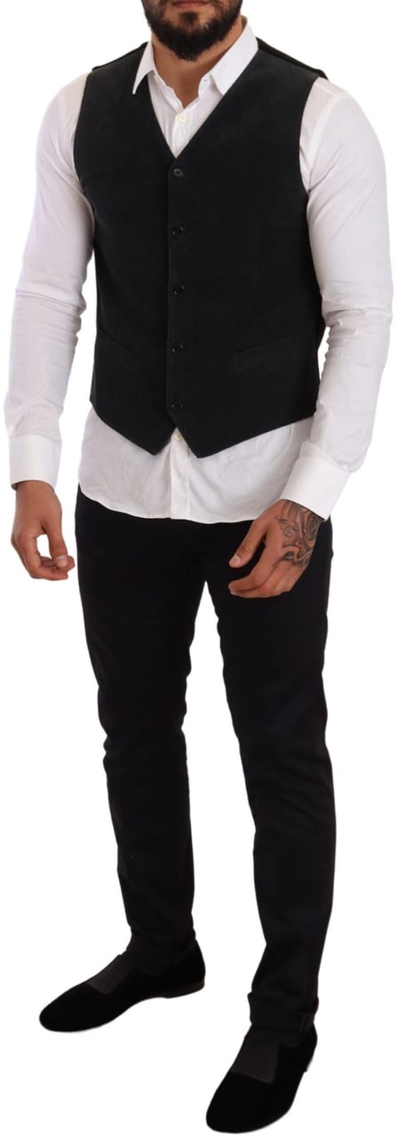 Dolce & Gabbana Black Cotton Single Breasted Waistcoat Zwart