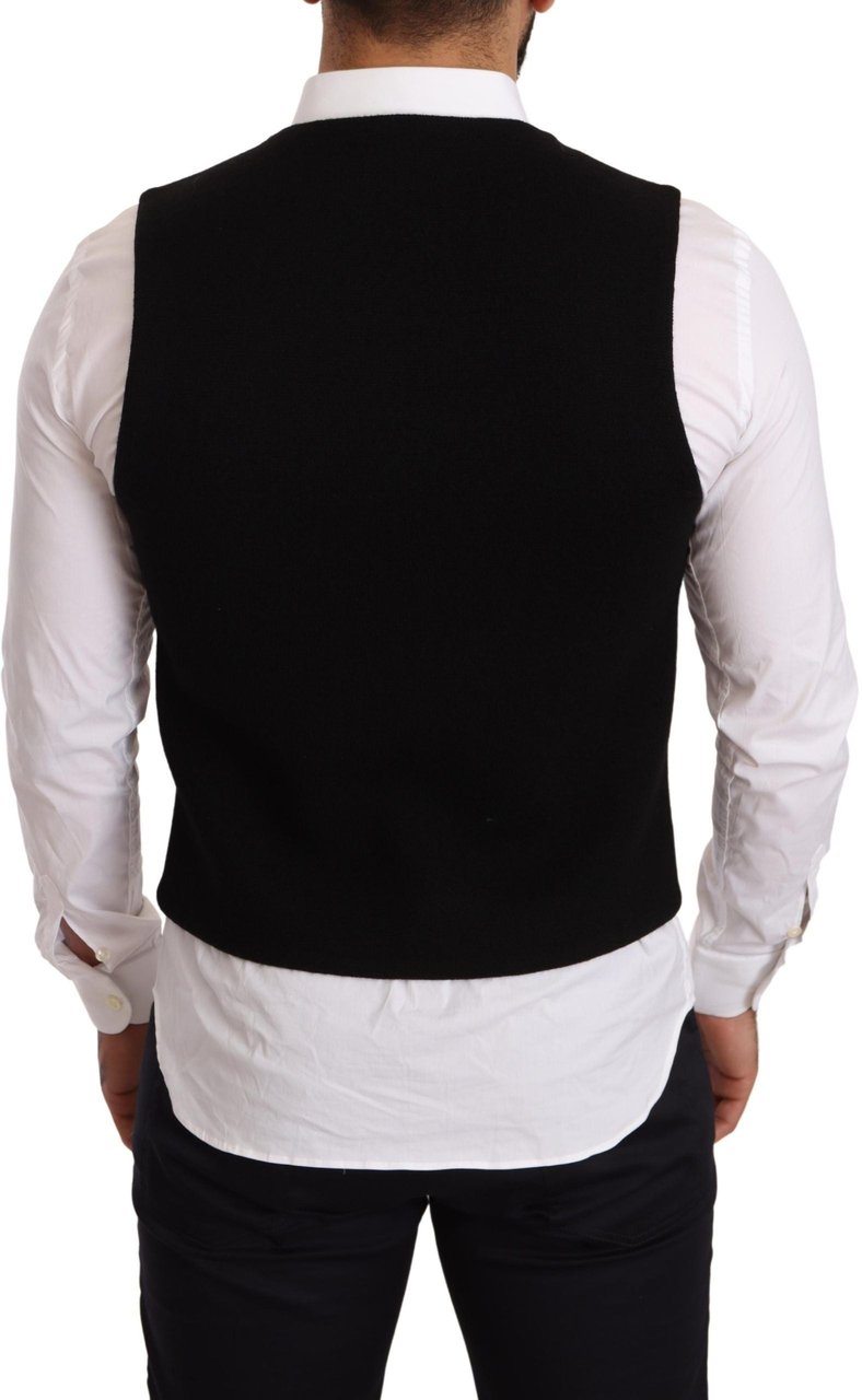 Dolce & Gabbana Black Cotton Single Breasted Waistcoat Zwart