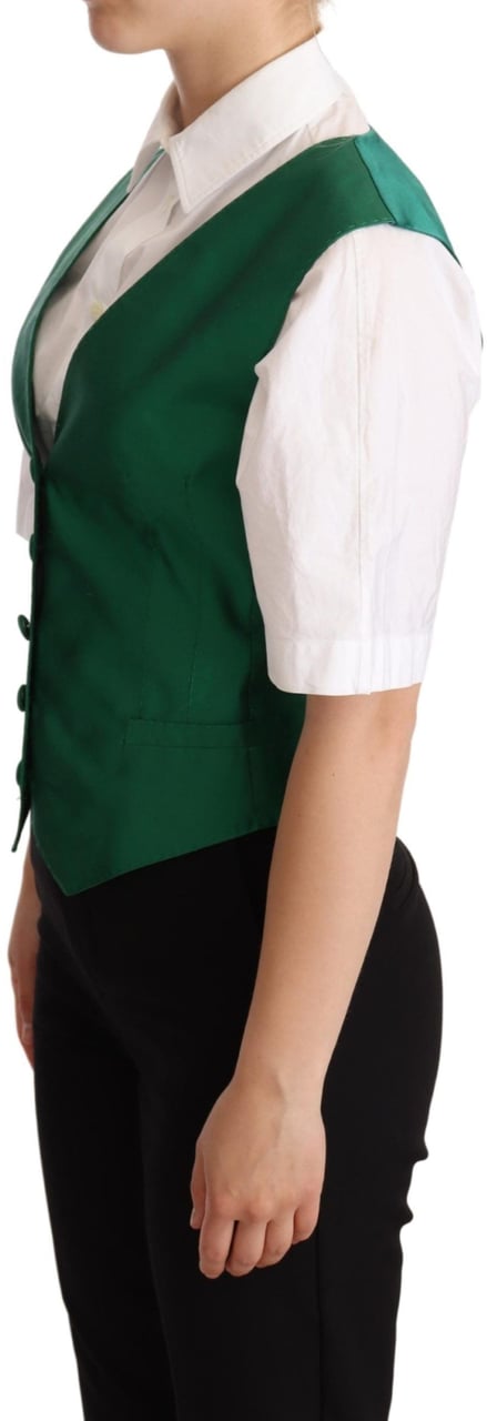 Dolce & Gabbana Green Silk Satin Sleeveless Waistcoat Vest Groen