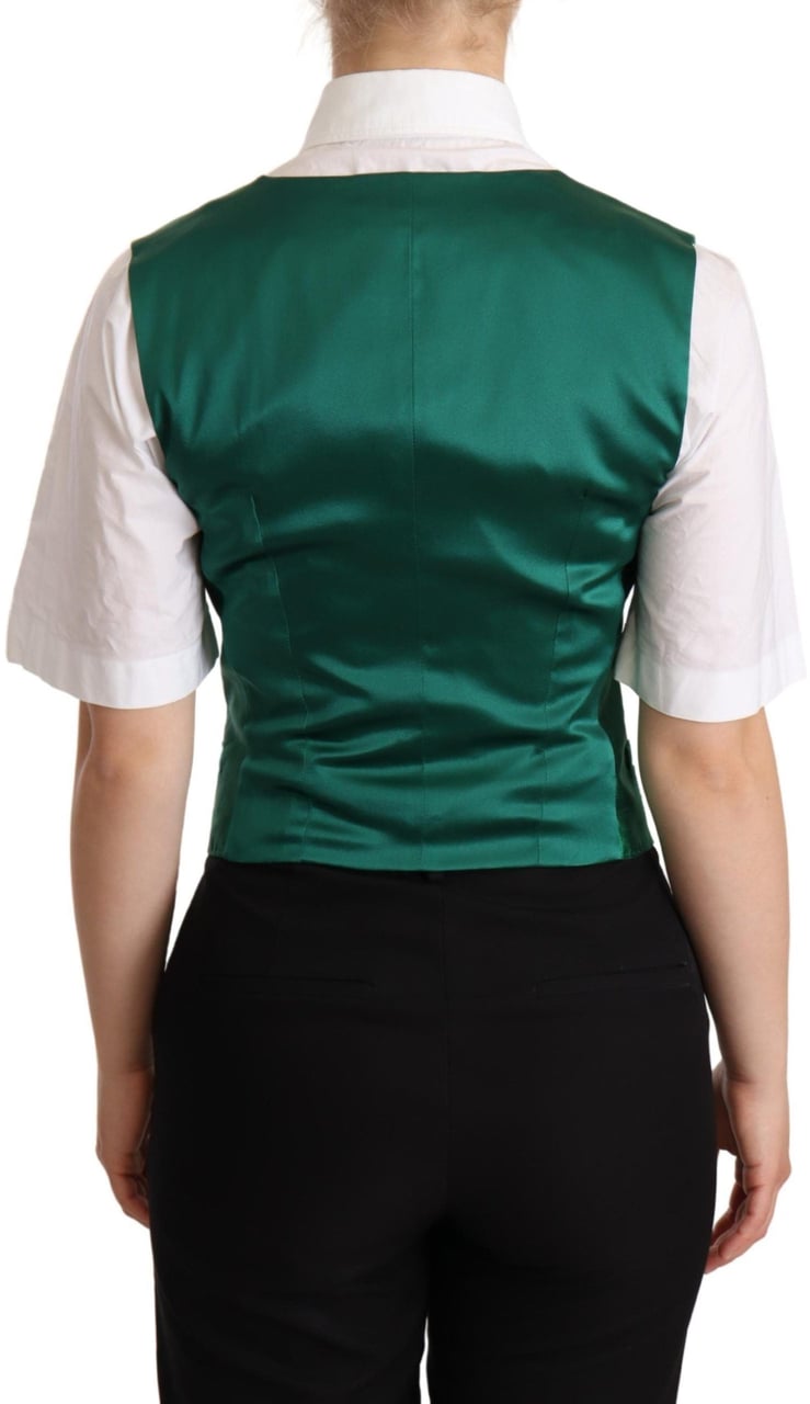 Dolce & Gabbana Green Silk Satin Sleeveless Waistcoat Vest Groen