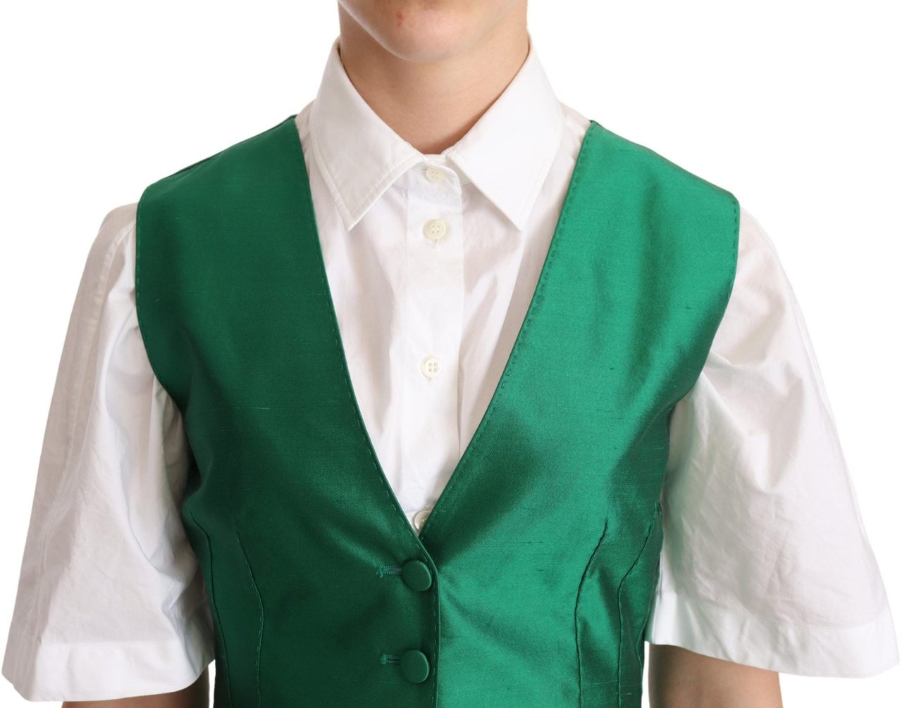 Dolce & Gabbana Green Silk Satin Sleeveless Waistcoat Vest Groen