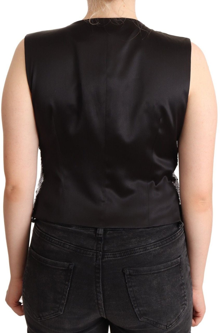 Dolce & Gabbana Black Sequin V-Neck Sleeveless Vest Tank Top Zwart